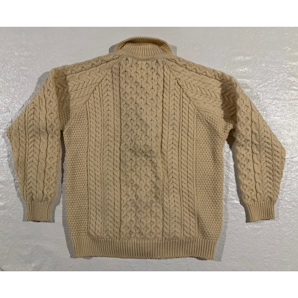 Vintage Chunky Cable Carraig Donn 100% Wool Cardigan Knit Ireland Cream size 46 - Picture 2 of 6